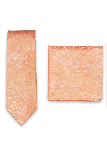 Set cravată și batistă Paisley caise